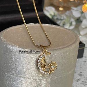 18kt Gold plated Sun and Moon pendant necklace~ gold  necklace in gift box